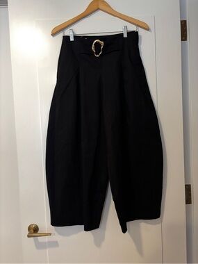 Black High-Waist Pants with Gold Buckle